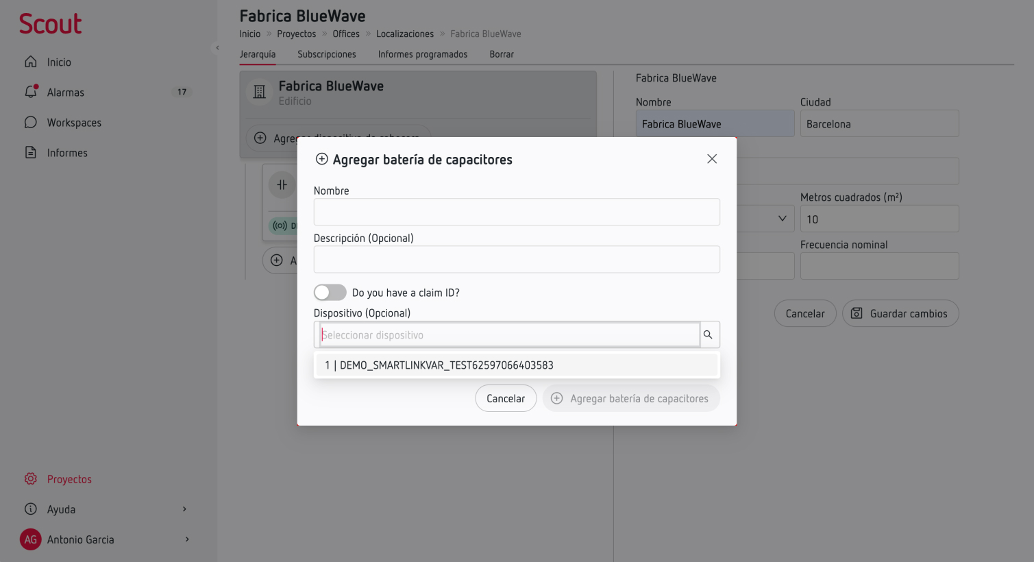 Select a device in asset